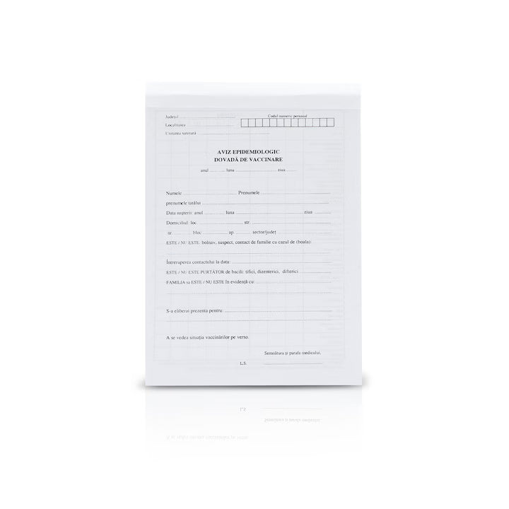 Aviz epidemiologic, A6, 100 file, hartie 70 g, coperta hartie, portrait