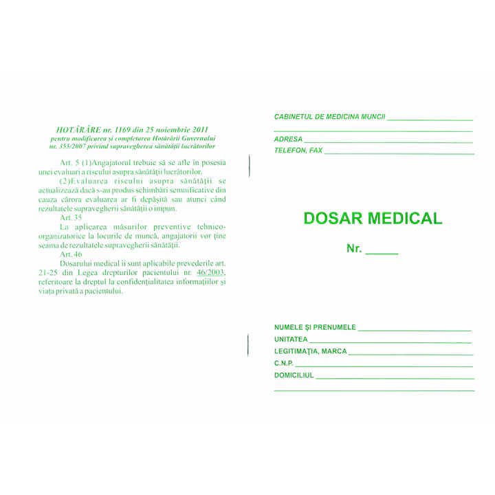 Dosar medical, A5, 8 file, hartie 70 g, coperta 140 g, portrait