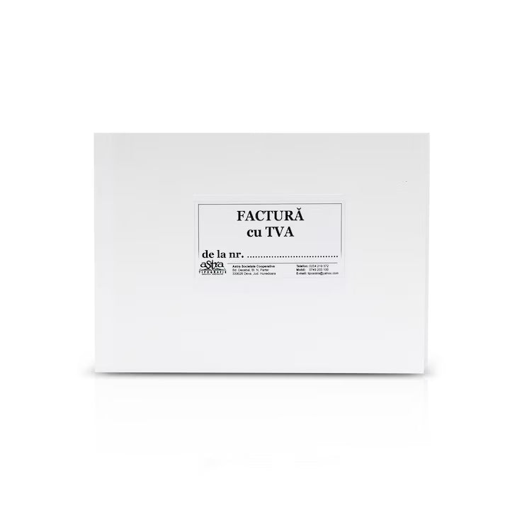 Factura cu TVA, A5, 150 file, hartie autocopiativa, 3 exemplare, coperta carton, landscape