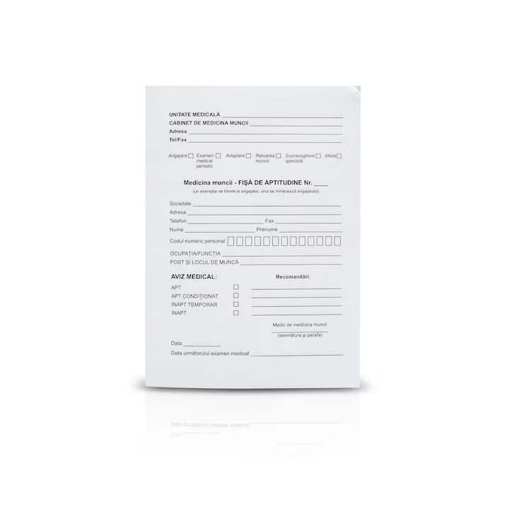 Fisa aptitudini, A5, 100 file, hartie autocopiativa, 2 exemplare, coperta carton, portrait
