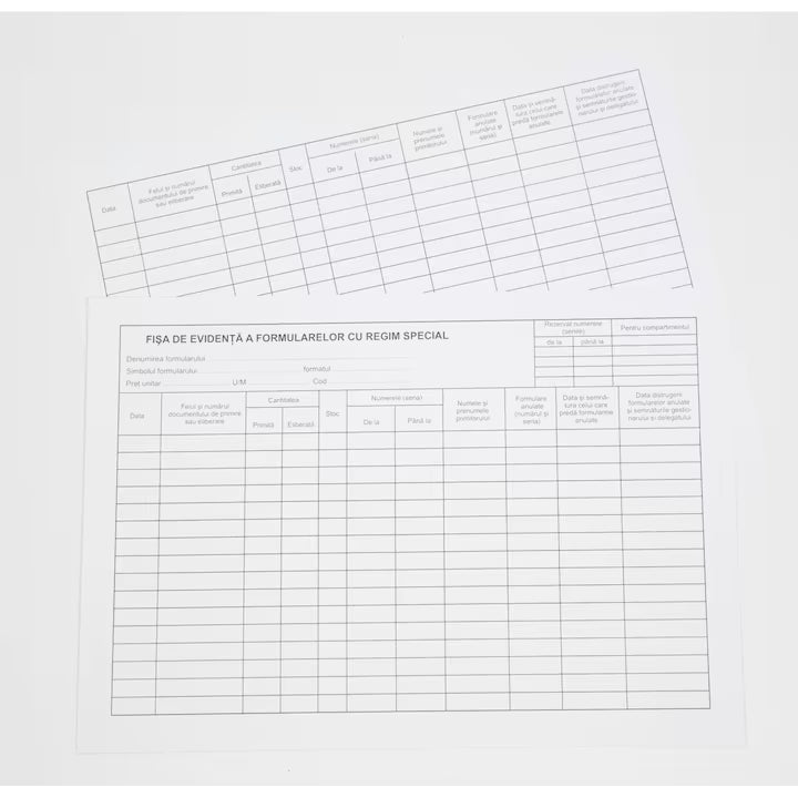 Fisa de evidenta a formularelor cu regim special, A4, volante, hartie 140 g, portrait