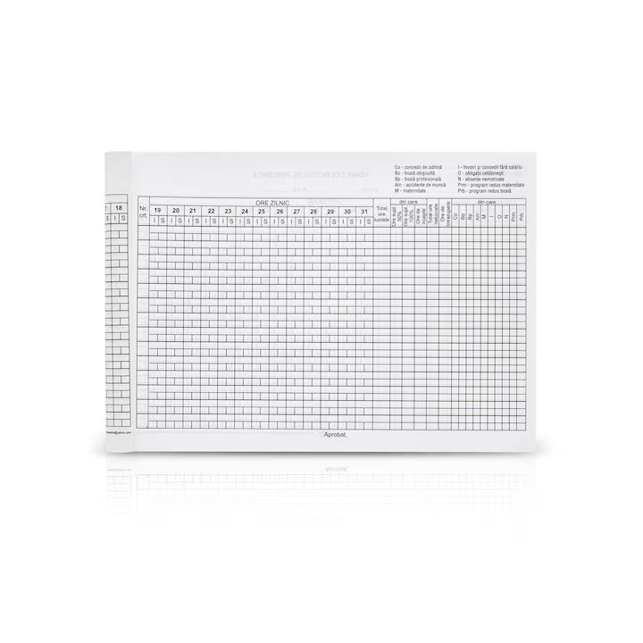 Foaie colectiva de prezenta, A4, 100 file, hartie 70 g, coperta carton, landscape