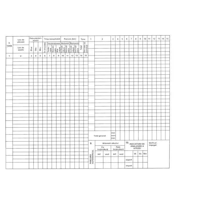 Foaie de parcurs marfa international A4, A4, 100 file, hartie 70 g, coperta hartie, landscape - Tipografia Astra