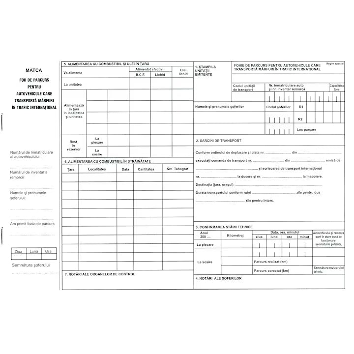 Foaie de parcurs marfa international A4, A4, 100 file, hartie 70 g, coperta hartie, landscape