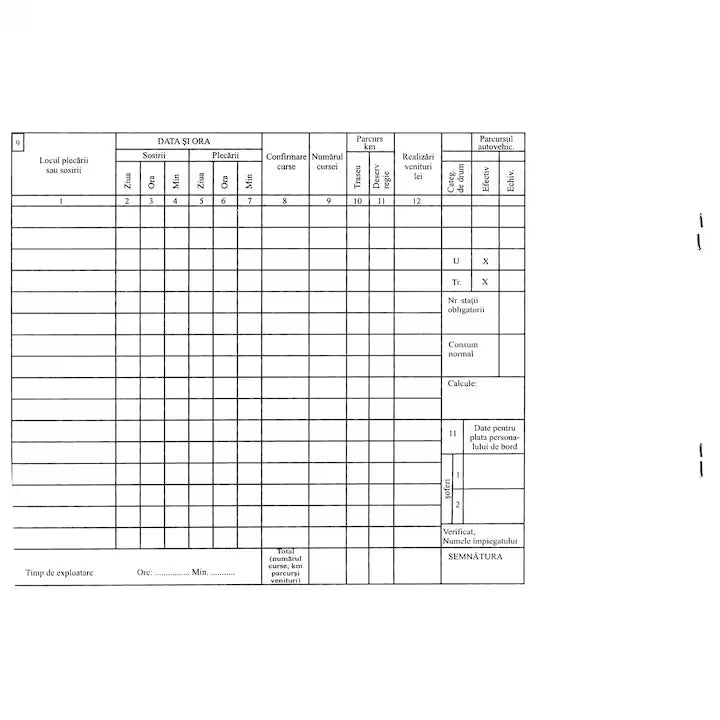 Foaie de parcurs persoane A4, A4, 100 file, hartie 70 g, coperta hartie, landscape - Tipografia Astra