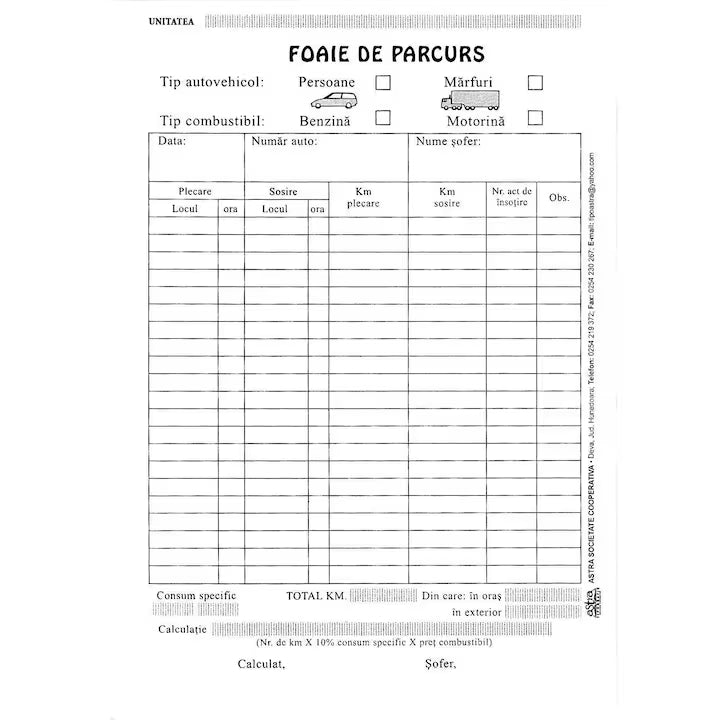 Foaie de parcurs persoane + marfa, A5, 100 file, hartie 70 g, coperta hartie, portrait
