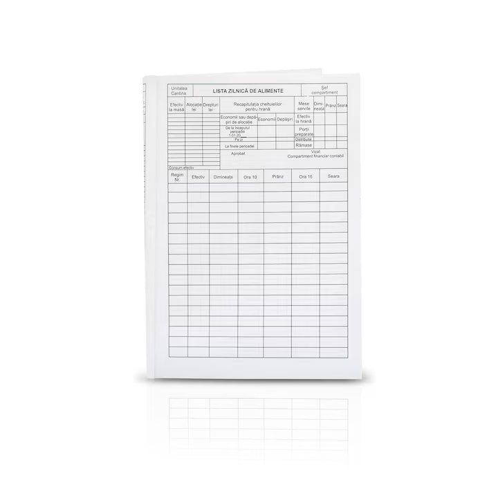 Lista zilnica de alimente, A4, 100 file, hartie 70 g, coperta hartie, portrait