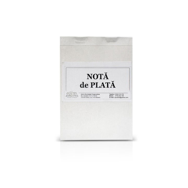 Nota de plata, A6, 100 file, hartie autocopiativa, 2 exemplare, coperta carton, portrait
