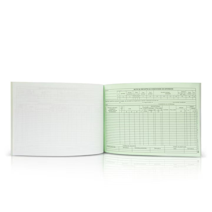 Nota de receptie fara TVA, A4, 100 file, hartie autocopiativa, 2 exemplare, coperta carton, landscape - Tipografia Astra