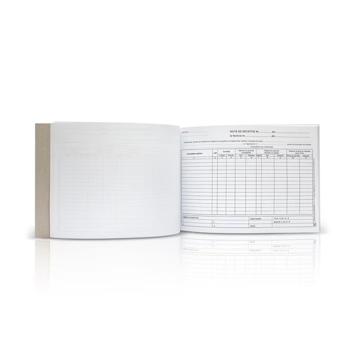 Nota de receptie la factura, A4, 100 file, hartie autocopiativa, 2 exemplare, coperta carton, landscape - Tipografia Astra