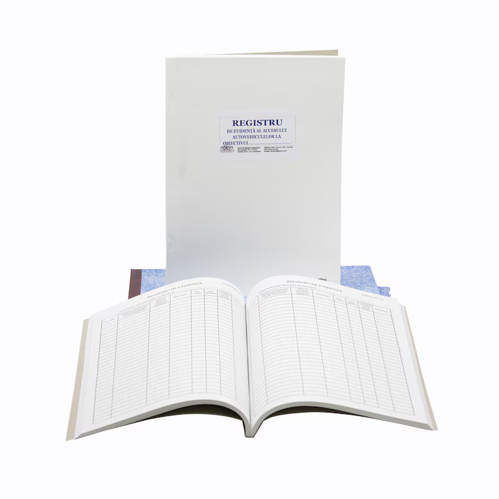 Registru acces auto la obiectiv, A4, 100 file, hartie 70 g, coperta carton, portrait