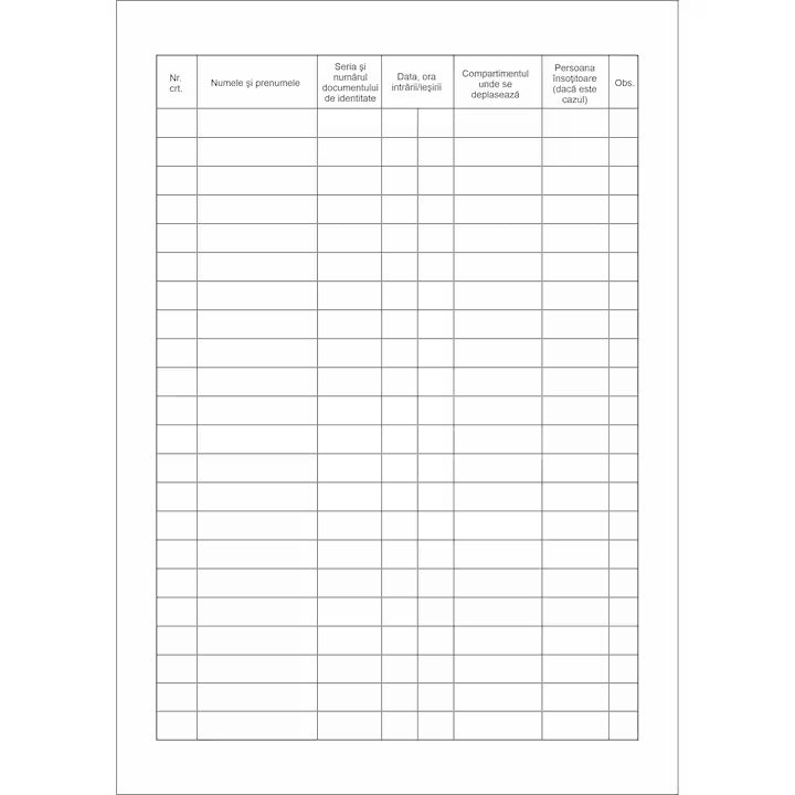 Registru acces persoane la obiectivul, A4, 100 file, hartie 70 g, coperta carton, portrait