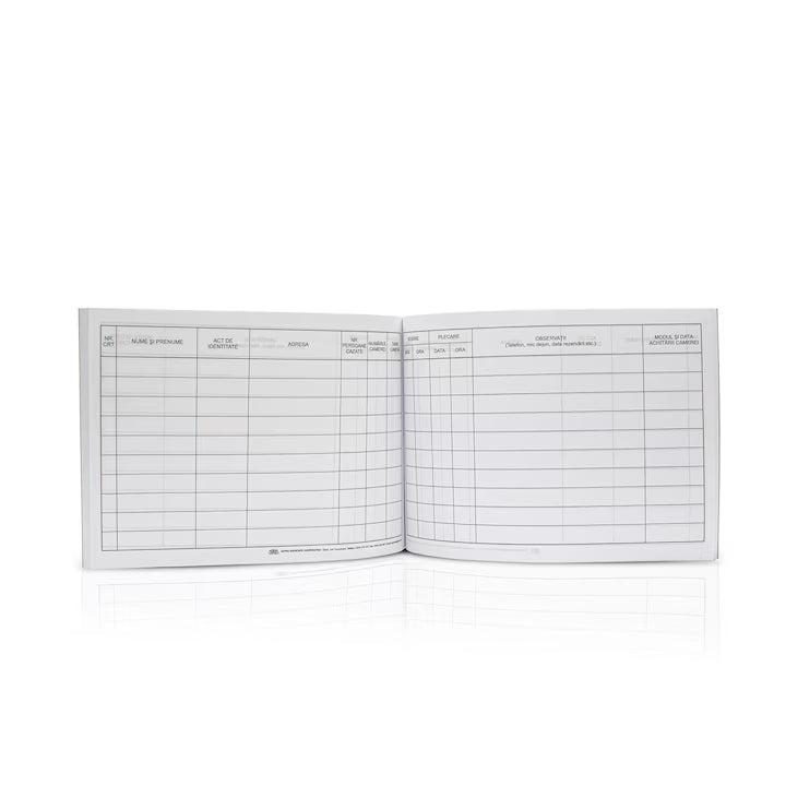 Registru cazare, A4, 100 file, hartie 70 g, coperta carton, landscape - Tipografia Astra