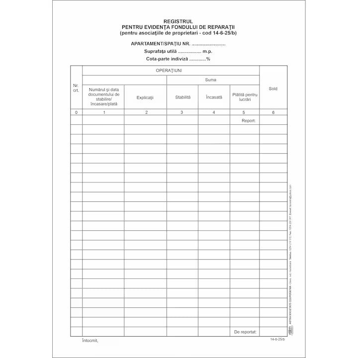 Registru evidenta fond reparatii, A4, 100 file, hartie 70 g, coperta carton, portrait