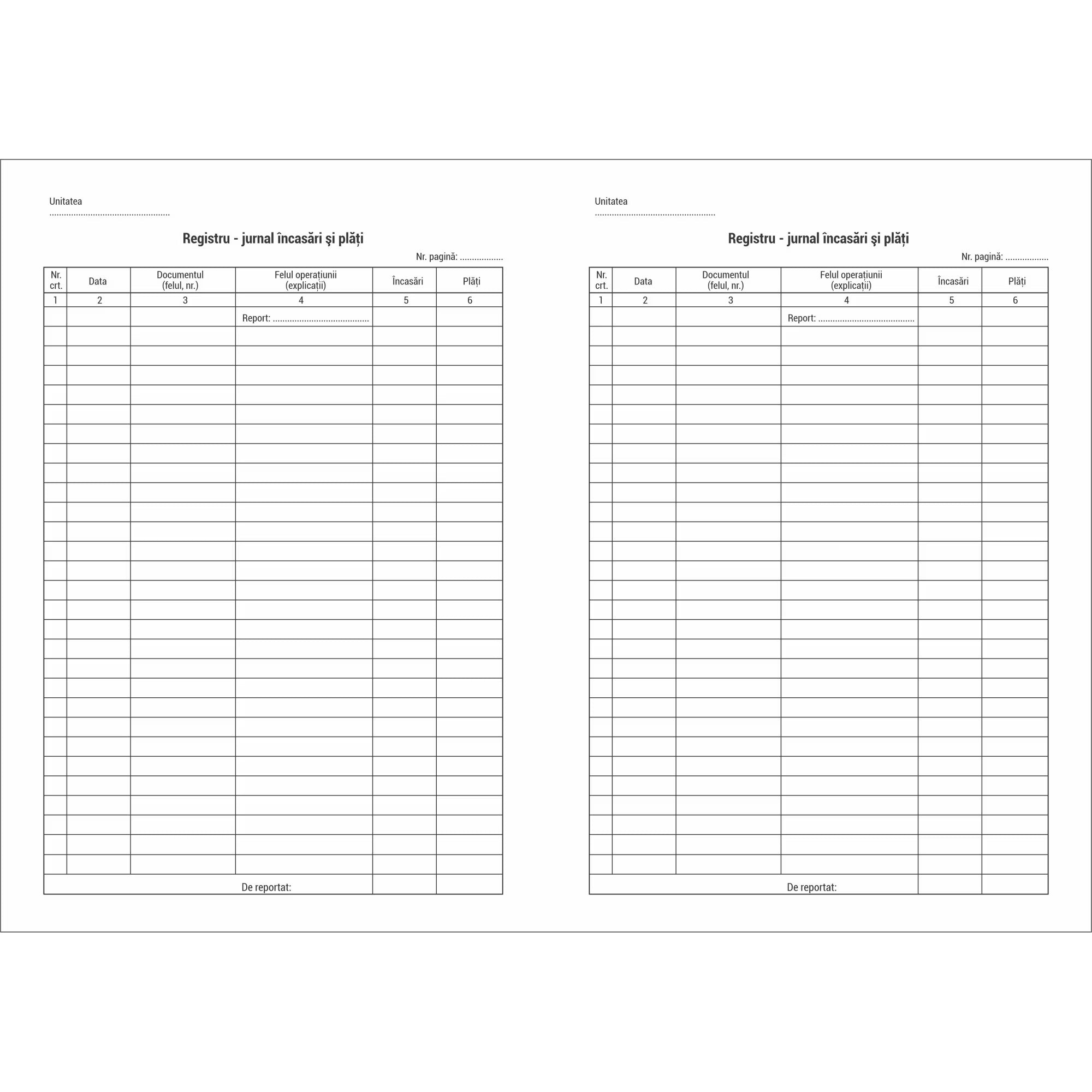 Registru jurnal incasari si plati, snuruit, A4, 100 file, hartie 70 g, coperta carton, portrait