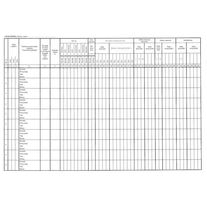 Registru vaccinari, A3, 100 file, hartie 70 g, coperta carton, portrait