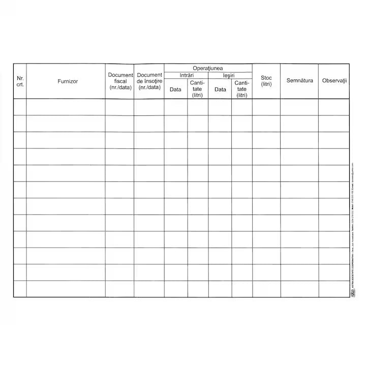 Registru vinuri vrac, A4, 100 file, hartie 70 g, coperta carton, landscape