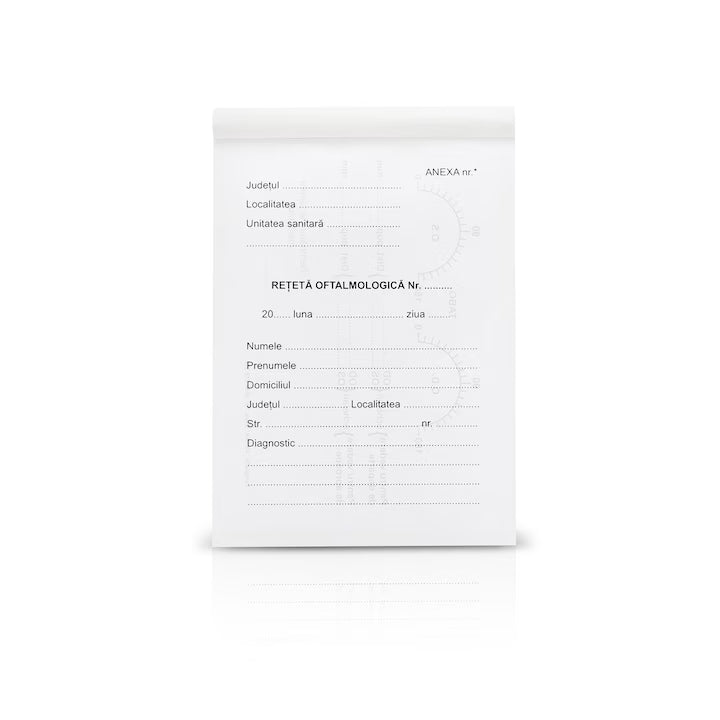 Reteta oftalmologica, A6, 100 file, hartie 70 g, coperta hartie, landscape