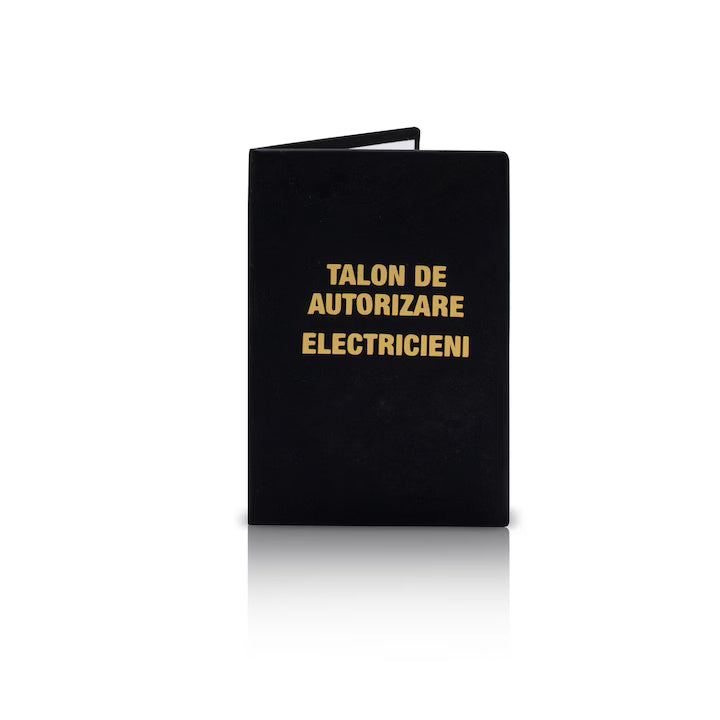 Talon autorizare electricieni, 100x70 mm, imitatie piele, inscriptionat embosat, portrait