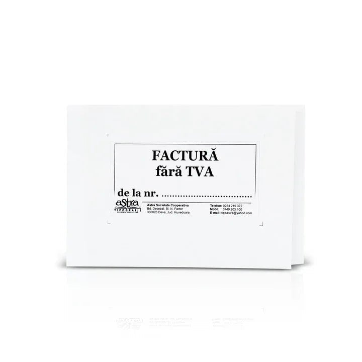 Factura fara TVA, A6, 150 file, hartie autocopiativa, 3 exemplare, coperta carton, landscape