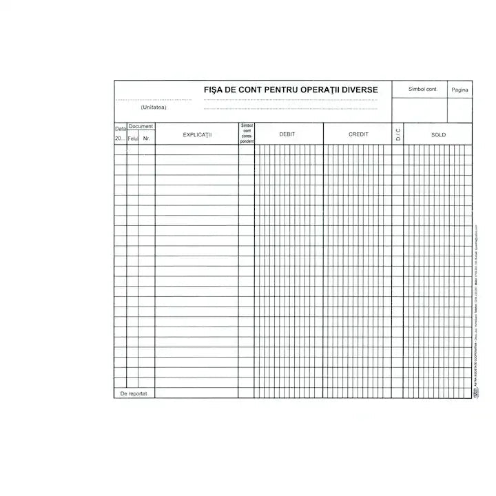 Fisa cont pentru operatii diverse, A4, volante, hartie 140 g, landscape