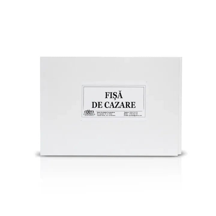 Fisa de cazare, A5, 100 file, hartie autocopiativa, 2 exemplare, coperta carton, landscape