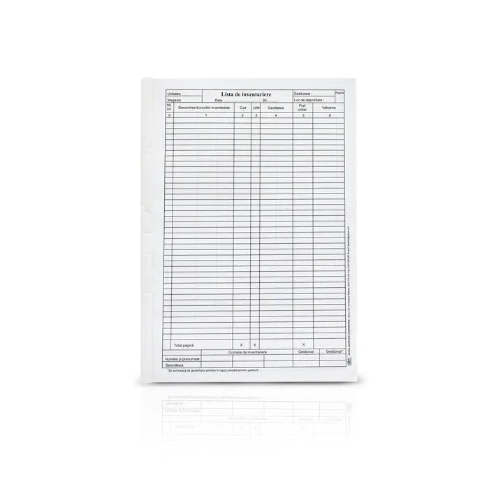 Lista inventar, A4, 100 file, hartie 70 g, coperta carton, portrait - Tipografia Astra