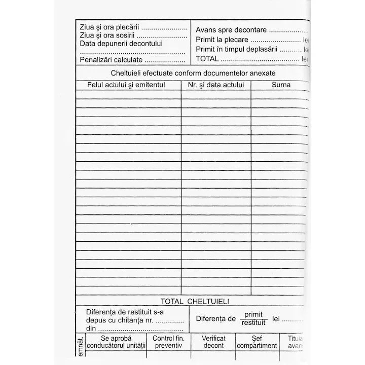 Ordin deplasare, A5, 100 file, hartie 70 g, coperta hartie, portrait - Tipografia Astra
