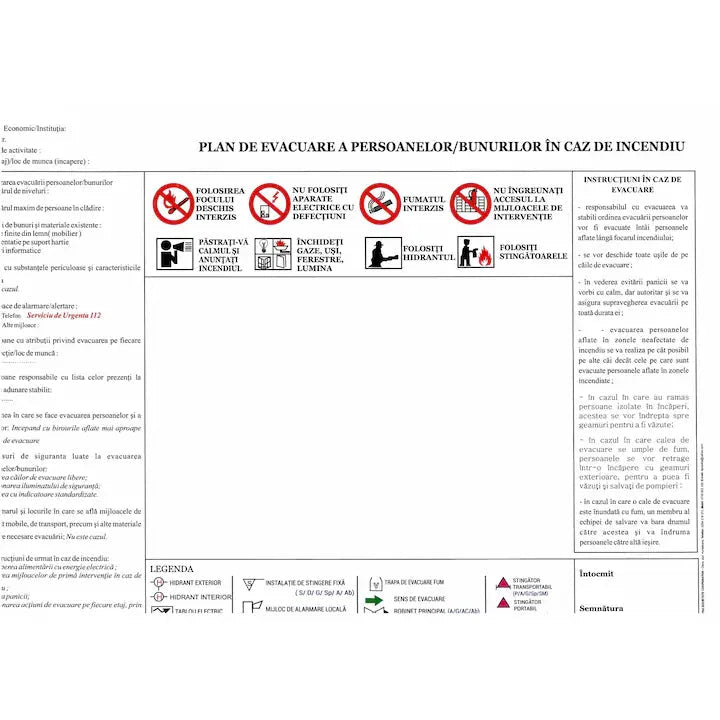 Plan evacuare incendii, A3, carton 300 g, volante, imprimare color digitala, landscape